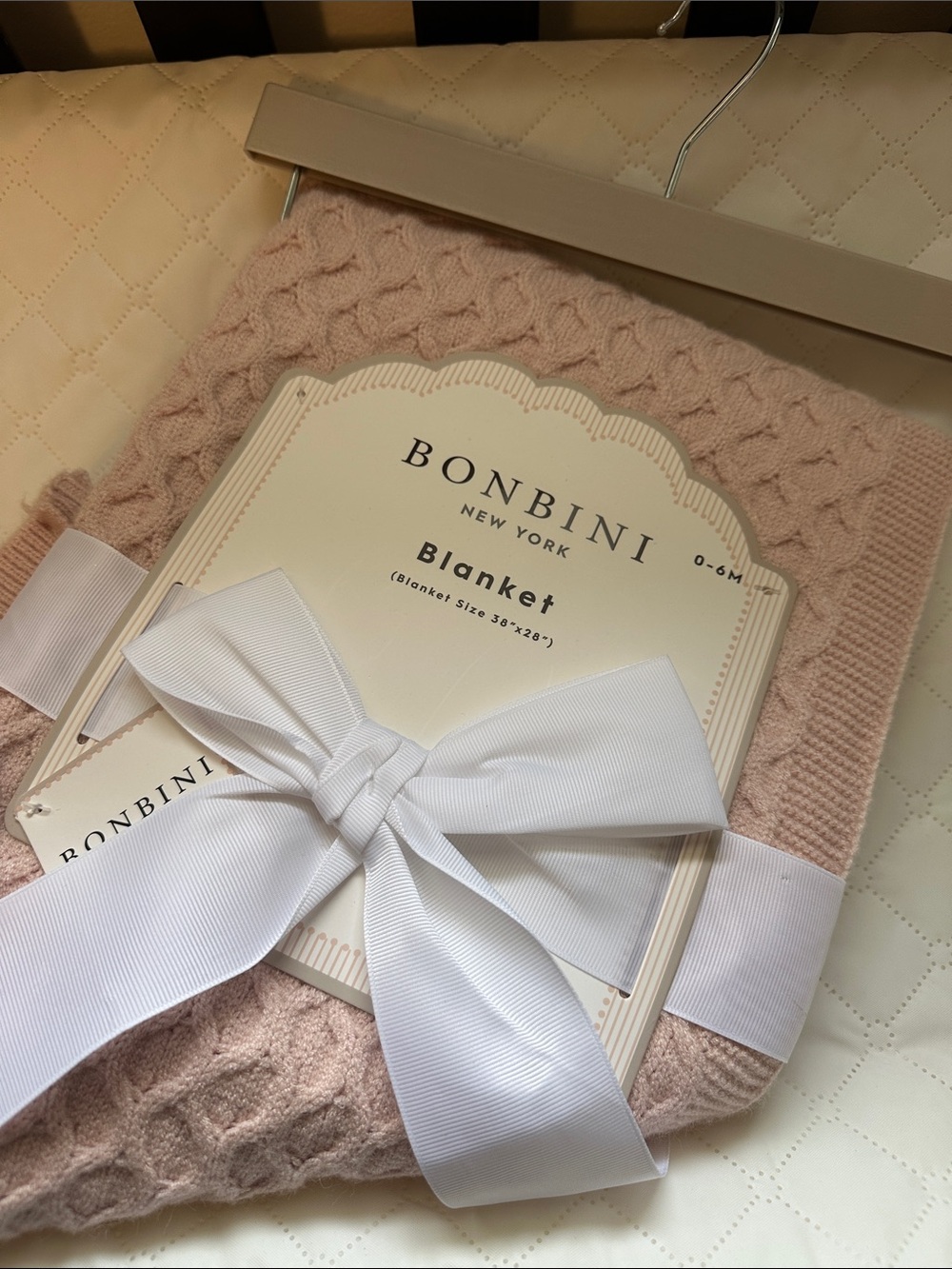 Textured Knit Baby Blanket in Soft Blush NWT